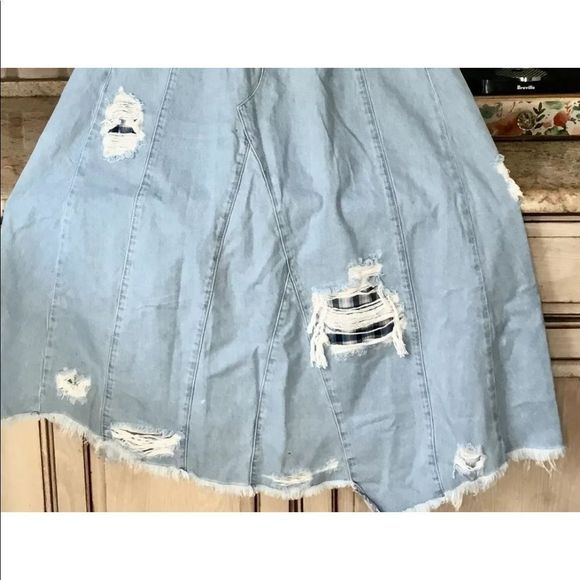 Free People riptide Denim Maxi Midi Skirt Plaid Patched Destroyed Distre… - Picture 6 of 6